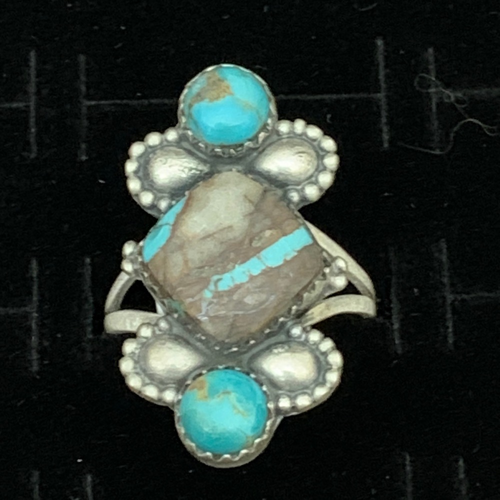 925 Sterling Silver Royston Ribbon Turquoise Statement Ring Sz 7.25 Southwestern